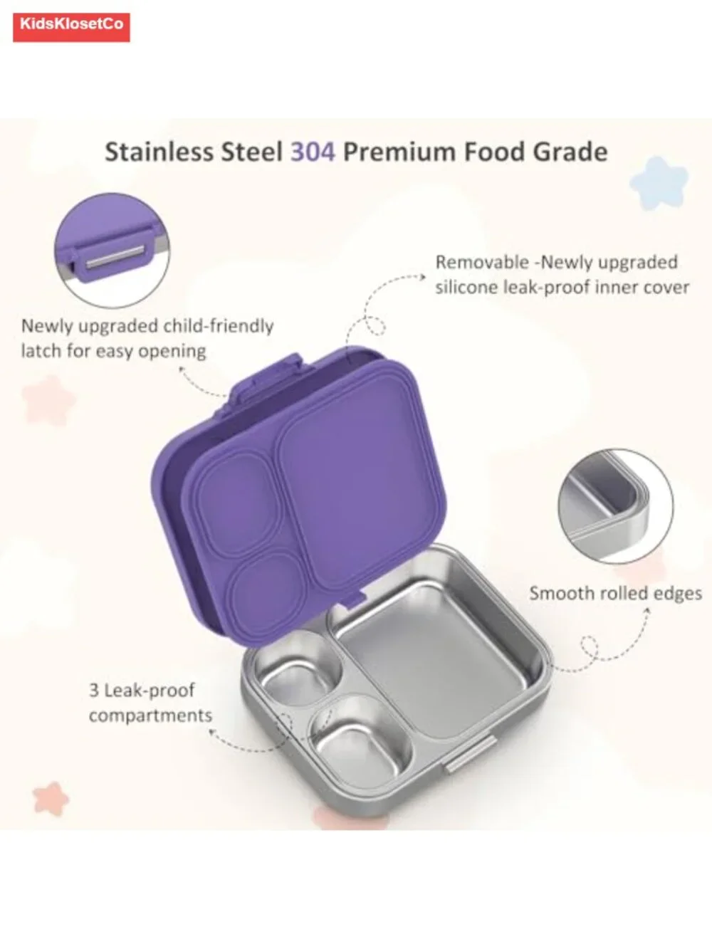 Stainless Steel Bento Box Leak Proof 3 Compartments Lunch Container